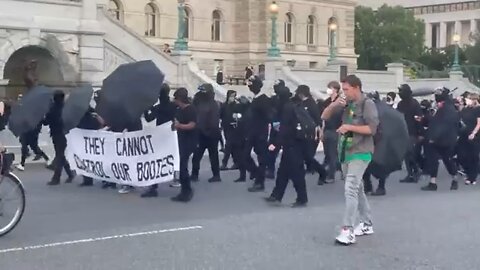ANTIFA in DC in black bloc and threaten our safety in their normal fascist manner!