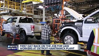 First day back on the job for UAW workers at Detroit-Hamtramck plant
