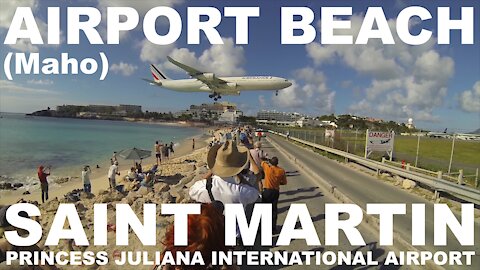 Airport Beach - Caution: Low Flying Aircraft & Jet Blast! - Maho Beach, Saint Martin (4K)