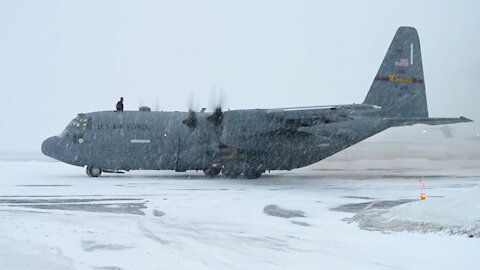 A Minnesota Air National Guard C-130 taxies for take off at Canadian Forces Base Goose Bay