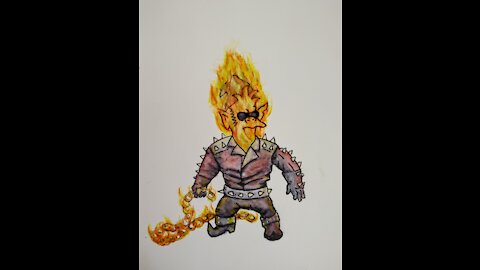 Elfo from Disenchantment as Ghost Rider. Cartoon Mash-up! Arteza watercolor markers