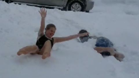 Crazy Kids Swimming In The Snow