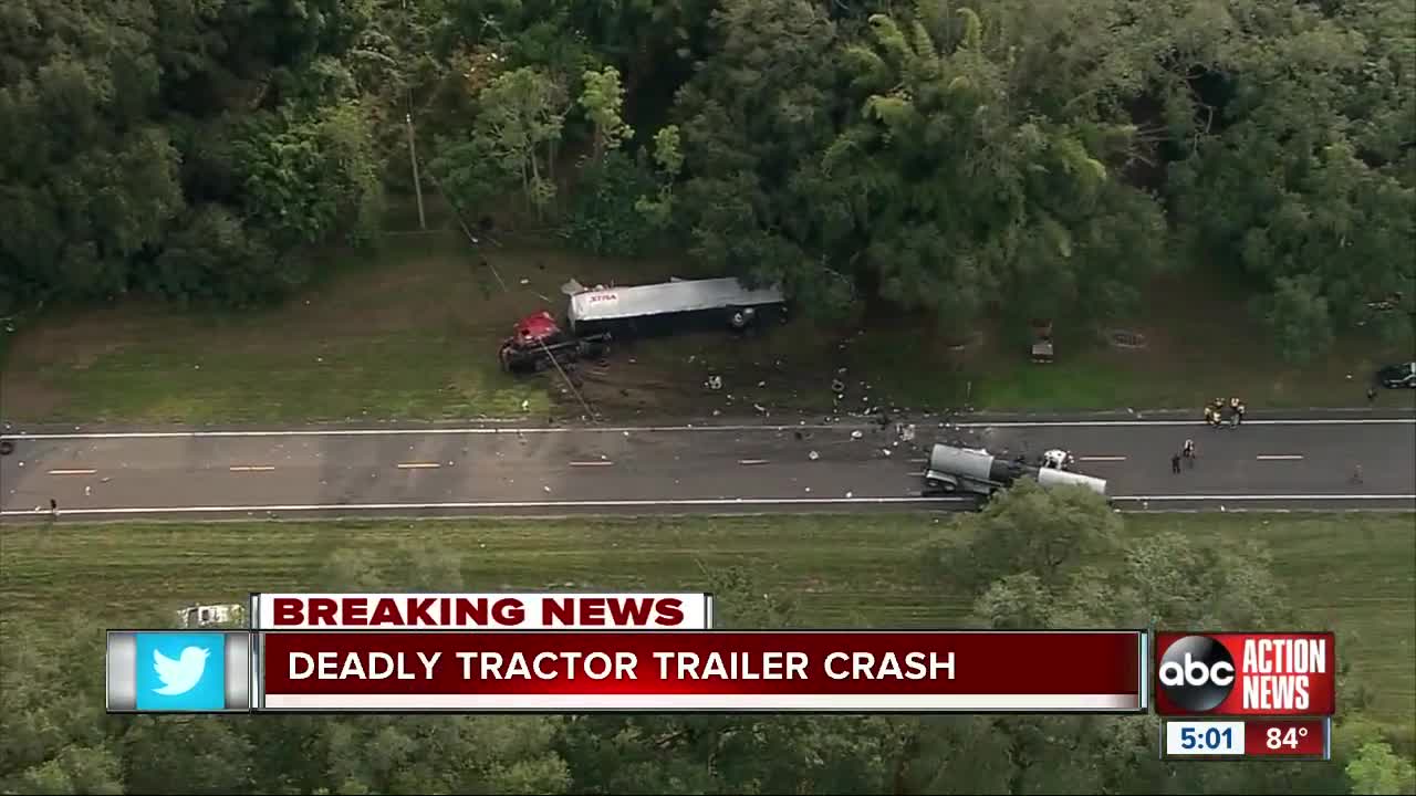Deadly crash involving multiple tractor-trailers spills 100 gallons of fuel in Pasco County
