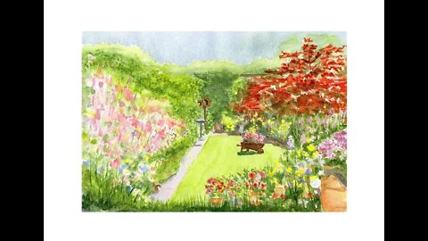 Painting my mums garden part 3 painting. How to draw and paint a garden watercolour. David J Walker