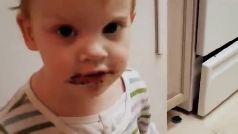 Toddler Covered In Chocolate Claims She Didn't Eat Cake