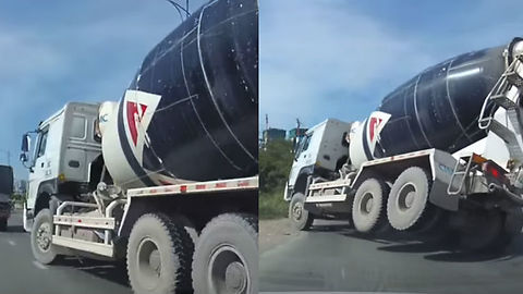 Cement Truck Comes Out Of Nowhere With An Epic Fail