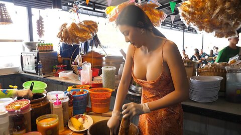 Owner Serving Raw Meat Salad & Corn Som Tam - Thai Street Food
