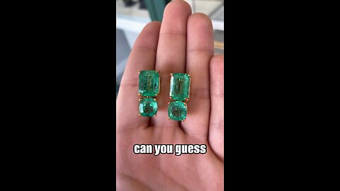 Very Large big statement size Colombian emerald cushion emerald cut two stone stud earrings 18K