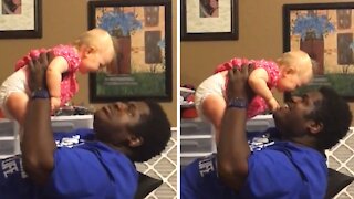 Adorable baby is totally amused by dad's beatbox