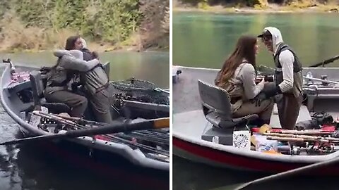 Guy surprises girlfriend with creative proposal during fishing trip
