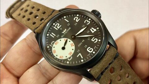 What the black Glycine KMU 48 Watch looks like with a new leather strap