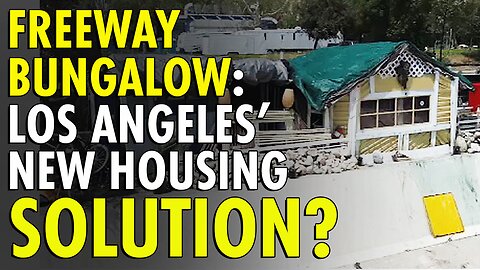 Dwelling illegally constructed on side of freeway by homeless - LA officials do nothing