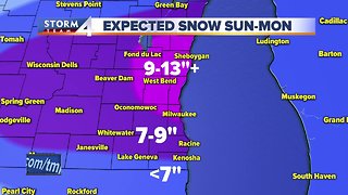 Snow starts falling around 8 p.m.