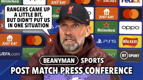 'Rangers came up a bit but didn't put us in ONE situation!' | Liverpool 2-0 Rangers | Jurgen Klopp