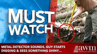Metal Detector Sounds, Guy Starts Digging & Sees Something Shiny… Jackpot!