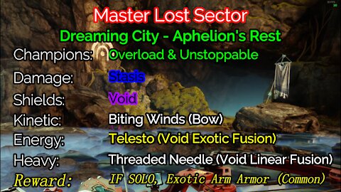 Destiny 2, Master Lost Sector, Aphelion's Rest on the Dreaming City 12-26-21