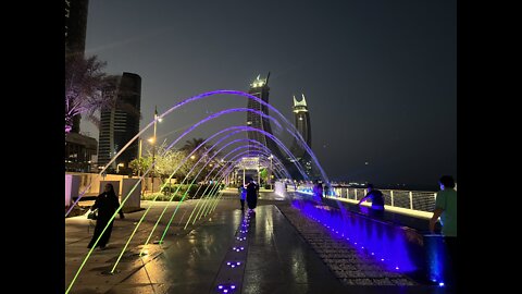 Lusail Marina Bay | Doha Qatar | Neon Water Fountains | Night View | Walk Tour!