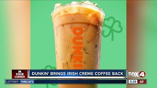 Dunkin' Donuts brings back Irish Creme coffee