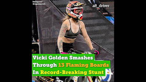 Vicki Golden Smashes Through 13 Flaming Boards in Record-Breaking Stunt