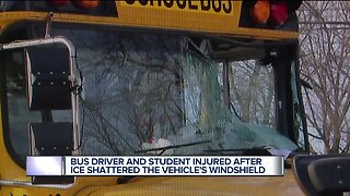 Ice sheet shatters school bus windshield in Shelby Township