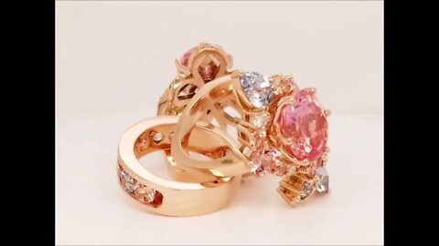 Gorgeous custom 14k rose gold rings featuring Chatham lab grown champagne sapphires and aqua spinels