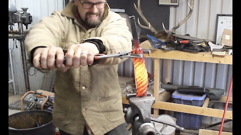 Forging a knife from a giant piece of Cable / Damascus, Blacksmithing, Knifemaking