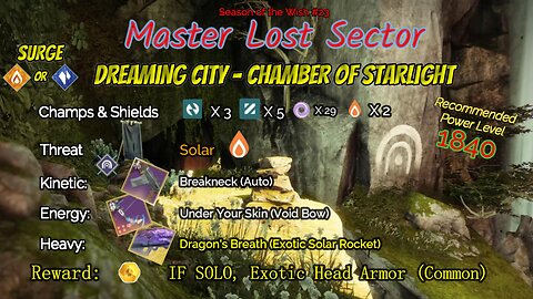 Destiny 2 Master Lost Sector: Dreaming City - Chamber of Starlight on my Solar Warlock 3-19-24