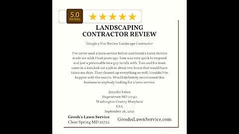 Landscaping Contractor Hagerstown MD 5 Star Google Review