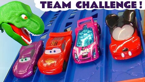 Cars Teamwork Challenge on the Dinosaur Track #cars #kids