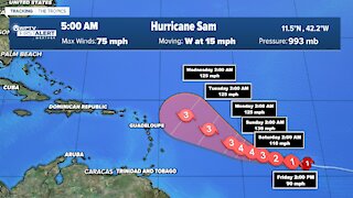 Hurricane Sam forms, expected to reach major hurricane strength over the weekend