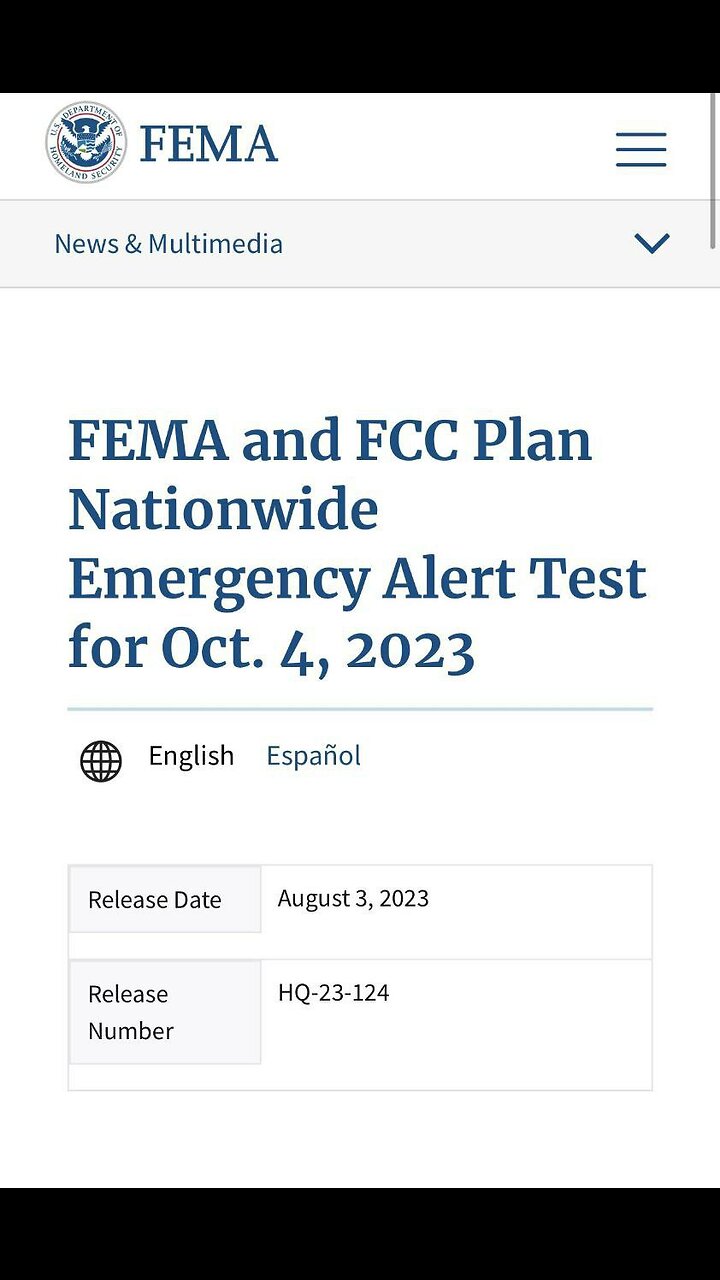 FEMA Will be testing the SYSTEM! EMERGENCY ALERTS.. 4th October 2023