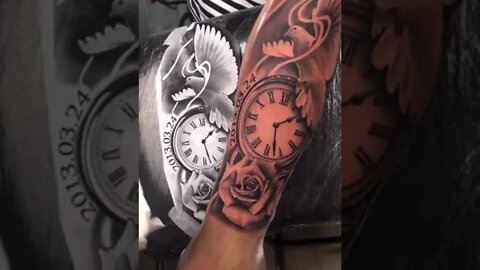 Realistic Rose Clock Arm Tattoo #shorts #tattoos #inked #youtubeshorts