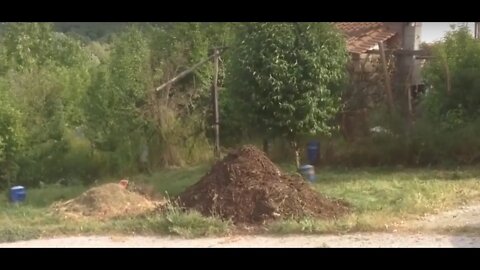 The old compost in a pile ready to be spread around the trees and the new one