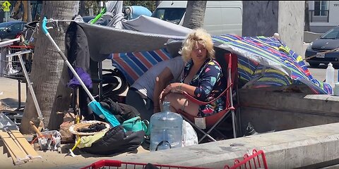 Homeless camp out on Venice Beach, CA