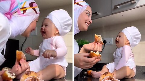 Baby Helps Mommy Make Delicious Donuts