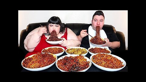 EATING THE WORLD'S SPICIEST BLACK BEAN NOODLES WITH HUNGRY FAT CHICK • Mukbang & Recipe