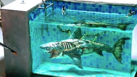 How to make Zombie shark In a Swimming Pool diorama /polymer clay / Epoxy resin art