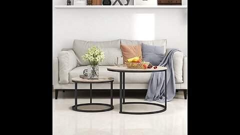 HOJINLINERO Industrial Round Coffee Table Set of 2 End Table for Living Room,Stacking Side Tabl...