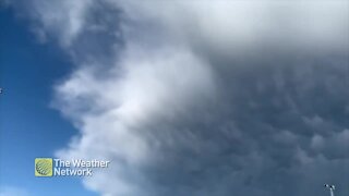 Mammatus clouds form overhead