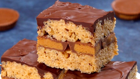 Peanut Butter Cup Stuffed Rice Krispie Treats