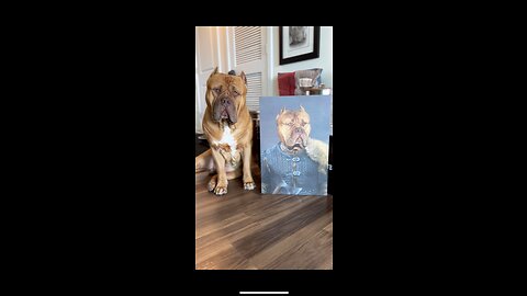 MASSIVE Pit Bull reaction & loves his new portrait! 🦁😍