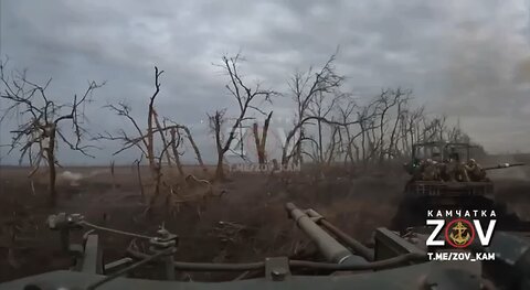 Footage of Russian Marines storming Ukrainian positions under the cover of combat vehicles