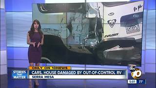Cars, house damaged by out of control RV