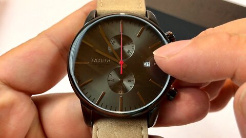 Tayroc TXM093 Chronograph Watch with black case and sandstone leather band review and giveaway