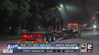 Historical trust says city didn't have right to remove confederate statues