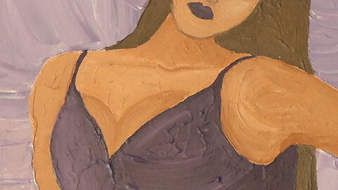 Last Night acrylic painting of Amara posing in a purple dress