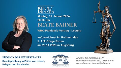 Beate Bahner: WHO-PANDEMIE-VERTRAG - Lesung aus ihren neuen Buch