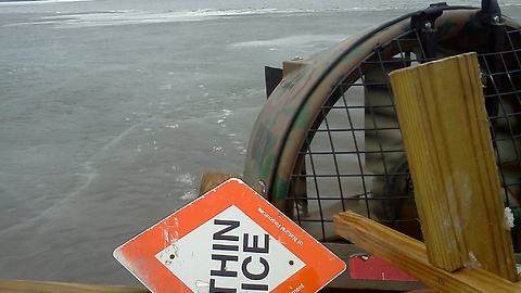 Guy rides hovercraft over icy lake, delivers incredible results