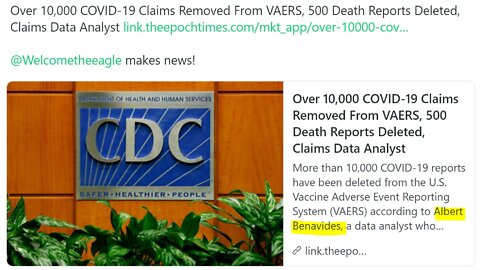 Epoch Times Reports Mass VAERS Reports Deletions According to WelcomeTheEagle