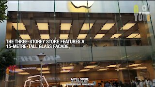 15 meter single pane of glass panel in Apple store, Hysan Place, Causeway Bay, Hong Kong